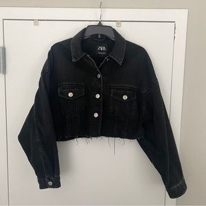 Zara Cropped Black Denim Jacket